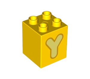 Duplo Yellow Brick 2 x 2 x 2 with Letter "Y" Decoration (31110 / 65977)