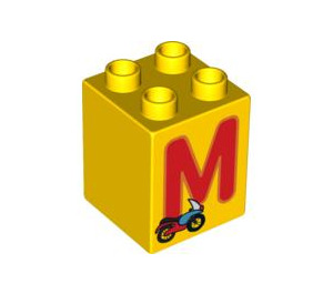 Duplo Yellow Brick 2 x 2 x 2 with M for Motorbike (31110 / 93003)