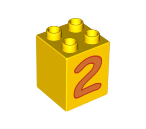 Duplo Yellow Brick 2 x 2 x 2 with Orange '2' (31110 / 88261)