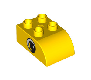 Duplo Yellow Brick 2 x 3 with Curved Top with Eye with Small White Spot (10446 / 13858)