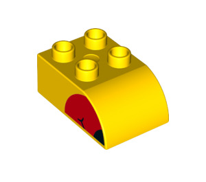 Duplo Yellow Brick 2 x 3 with Curved Top with Red nose (2302 / 29758)