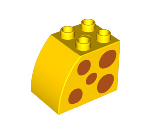 Duplo Yellow Brick 2 x 3 x 2 with Curved Side with Orange Spots (11344 / 15991)
