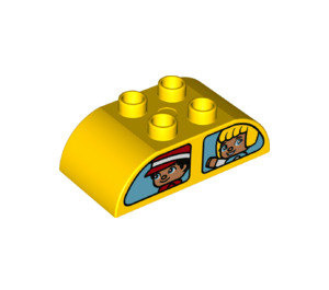 Duplo Yellow Brick 2 x 4 with Curved Sides with Driver and blonde girl looking out of windows (43537 / 98223)