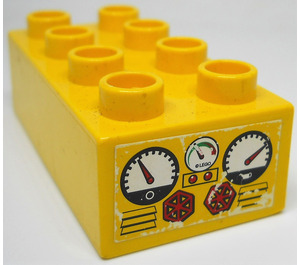 Duplo Yellow Brick 2 x 4 with gauges Sticker (3011)