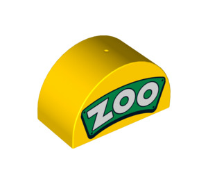 Duplo Keltainen Palikka 2 x 4 x 2 jossa Kaareva yläosa jossa 'ZOO' päällä Vihreä sign (31213 / 99942)