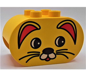 Duplo Yellow Brick 2 x 4 x 2 with Rounded Ends with Cat Face (6448)