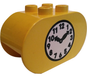 Duplo Geel Steen 2 x 4 x 2 met Afgeronde uiteinden met Clock (6448)