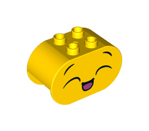 Duplo Yellow Brick 2 x 4 x 2 with Rounded Ends with Laughing face (closed eyes) (6448 / 37367)
