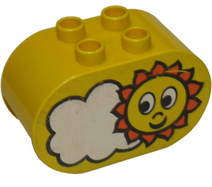 Duplo Yellow Brick 2 x 4 x 2 with Rounded Ends with Sun and Cloud (6448)