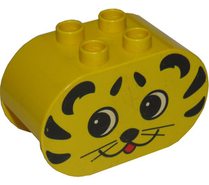 Duplo Yellow Brick 2 x 4 x 2 with Rounded Ends with Tiger face  (6448 / 82065)