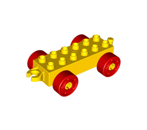 Duplo Yellow Car Chassis 2 x 6 with Red Wheels (Modern Open Hitch) (14639 / 74656)