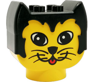 Duplo Yellow Cat Head with Oval Eyes and Whiskers