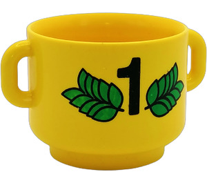 Duplo Yellow Pot with Loop Handles with Number 1 and Green Leaves (31330)