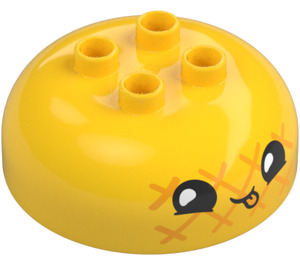 Duplo Yellow Round Brick 4 x 4 with Dome Top with Smiling Face with Tongue (102298 / 110312)