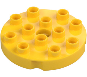 Duplo Giallo Rotondo Piastra 4 x 4 con Foro e Bloccante Creste (98222)