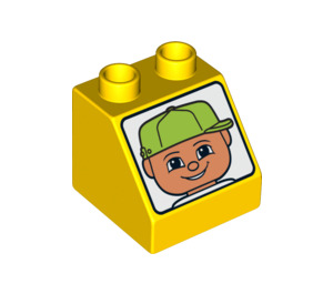 Duplo Yellow Slope 2 x 2 x 1.5 (45°) with Boys Face (6474 / 84666)