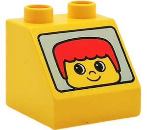 Duplo Yellow Slope 2 x 2 x 1.5 (45°) with Face with Red Hair (6474)