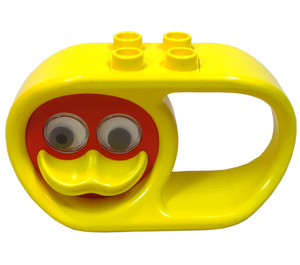 Duplo Keltainen Teether Soikea 2 x 6 x 3 jossa Kahva ja Turning Punainen Ankka Kasvot jossa Keltainen Nokka ja Rattling Silmät