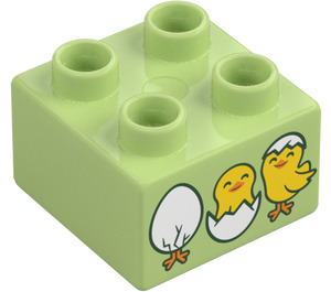 Duplo Gulgrön Kloss 2 x 2 med Eggs och Chicks (3437 / 105444)