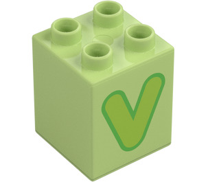 Duplo Verde amarillento Ladrillo 2 x 2 x 2 con Letter "V" Decoración (31110 / 65945)