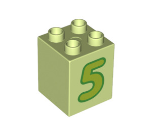 Duplo Yellowish Green Brick 2 x 2 x 2 with Number 5 (31110 / 77922)