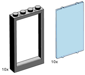 LEGO 1x4x5 Black Window with Transparent Light Blue Pane Set 3508