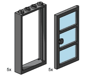 LEGO 1x4x6 Black Door and Frames with Transparent Blue Panes Set 3449