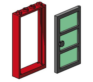 LEGO 1x4x6 rouge Porte et Frames, Transparent Green Panes B003
