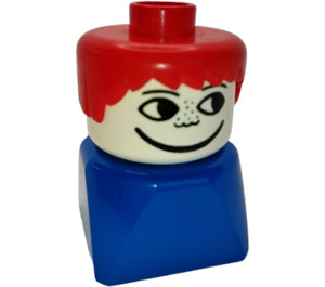 LEGO 2 x 2 Bleu Base avec rouge Cheveux Duplo Figure