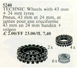 LEGO 6 Rad Hubs und Tyres 24 mm (4) und 43 mm (2) 5240