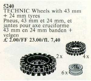 LEGO 6 Wheel Hubs and Tyres 24 mm (4) and 43 mm (2) Set 5240