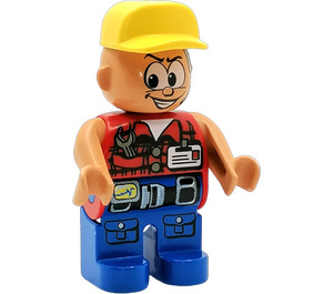 LEGO Action Wheeler с Син Крака, червен Жилетка, Wrench Фигура Duplo