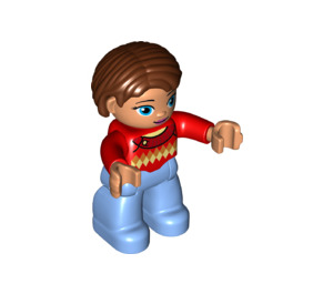 LEGO Adult with Brown Hair, Red Jumper, Azure Legs Duplo Figure