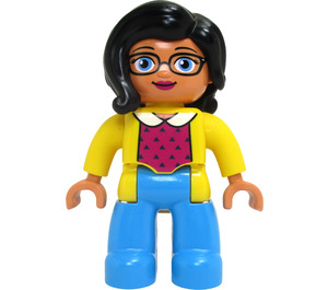 LEGO Adult mit Lange Schwarz Haar, Gelb Jacket, Azure Beine Duplo Abbildung