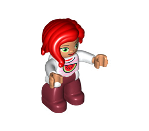 LEGO Adult with Long Red Hair, White Top with Watermelon Duplo Figure