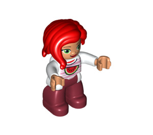 LEGO Adult with Long Red Hair, White Top with Watermelon Duplo Figure