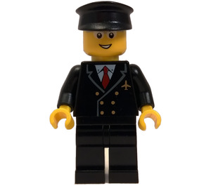 LEGO Flugzeug Pilot mit Schwarz Jacke, Rot Tie, Schwarz Beine, Brille, und Schwarz Hut Minifigur