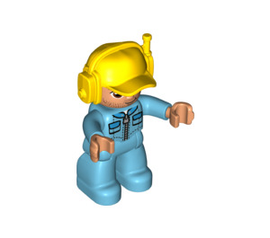 LEGO Airport Worker Medium Azure Overalls avec Jaune Casquette et Headset Duplo Figure