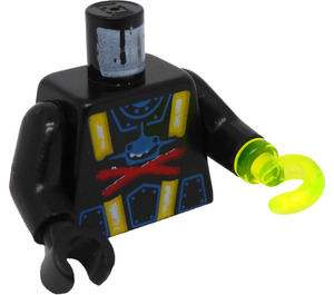 LEGO Aquazone Torso with Red X and Blue Shark and Yellow Straps with Black Arms and Black Right Hand and Left Transparant Neon Green Hook (973 / 74331)