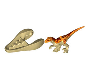 LEGO Atrociraptor Dinosaurier Tan und Orange mit Dark rot Streifen