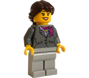 LEGO Bank Teller with Magenta Scarf and Ponytail Minifigure with Brown Eyebrows