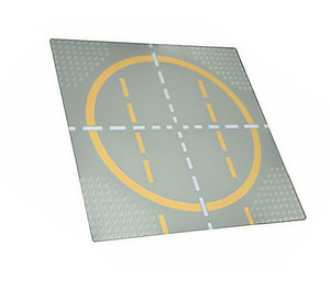 LEGO Baseplate 32 x 32, 9-Stud Landing Pad with Yellow Circle, 1-way Lines, Yellow Lines Not Touching Circle Pattern