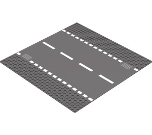 LEGO Grondplaat 32 x 32 Road 6-Stud Rechtdoor met Wit Dashed Lines (44336 / 54201)