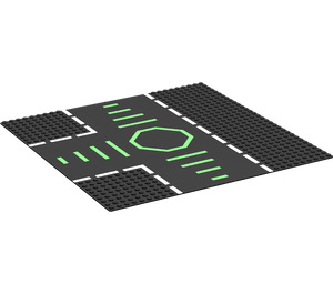 LEGO Baseplate 32 x 32 with Road with 9-Stud T Intersection with Green Roundabout