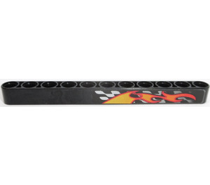 LEGO Beam 11 with Flames and White and Black Checkered (Right) Sticker (32525)