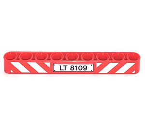 LEGO Beam 9 with 'LT 8109', Red and White Danger Stripes Sticker (40490)