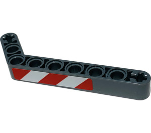 LEGO Balk Krom 53 graden, 3 en 7 Gaten met Danger Strepen Rood en Wit (Model Links) Sticker (32271)