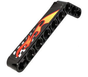 LEGO Beam Bent 53 Degrees, 3 and 7 Holes with Flames and White and Black Checkered (Left) Sticker (32271)