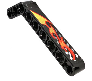 LEGO Beam Bent 53 Degrees, 3 and 7 Holes with Flames and White and Black Checkered (Right) Sticker (32271)
