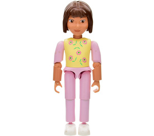 LEGO Belville Girl with Dark Pink Flowers and Green Leaves on Yellow Shirt, Pink Pants Minifigure